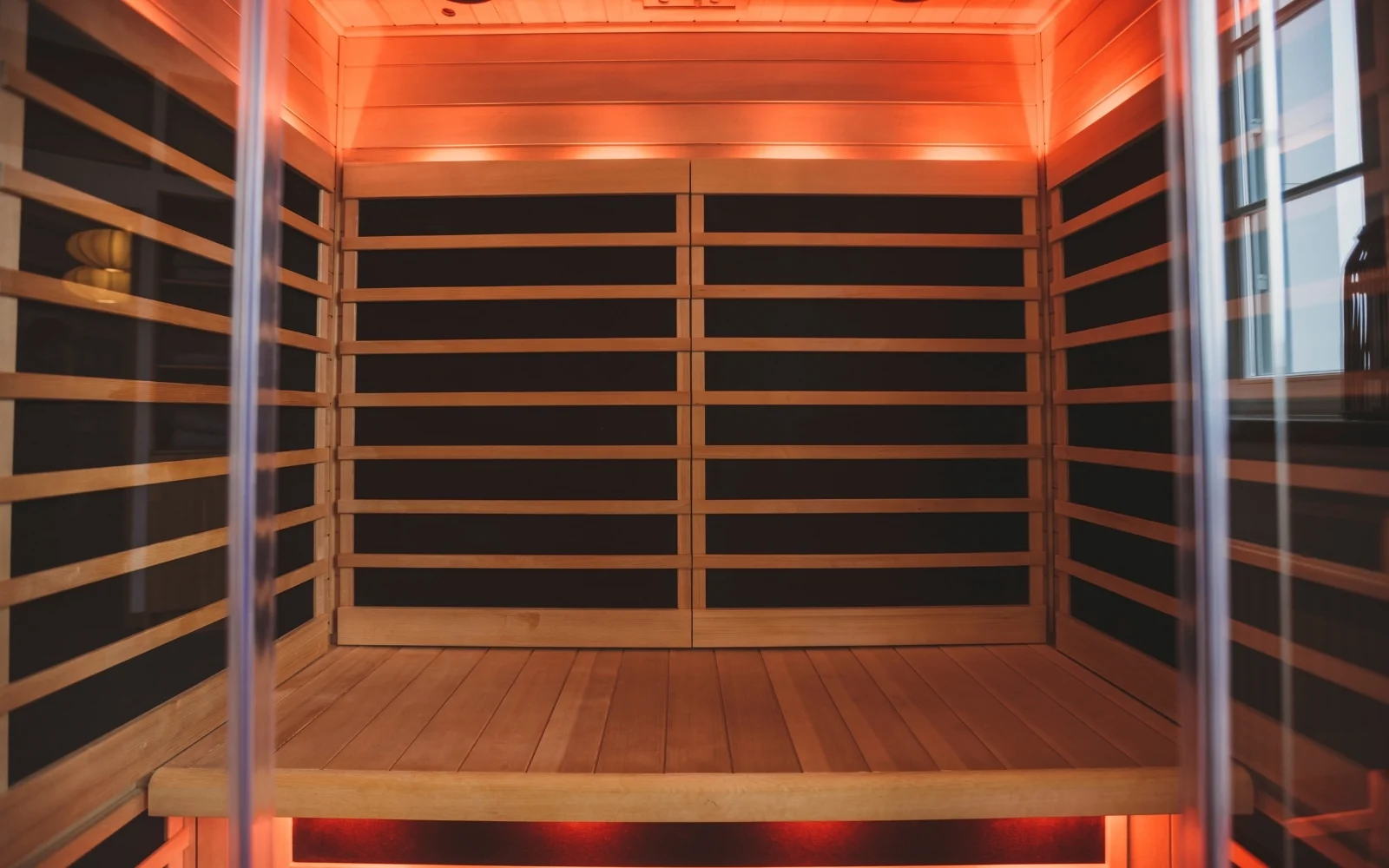 Interior of the private infrared sauna cabin